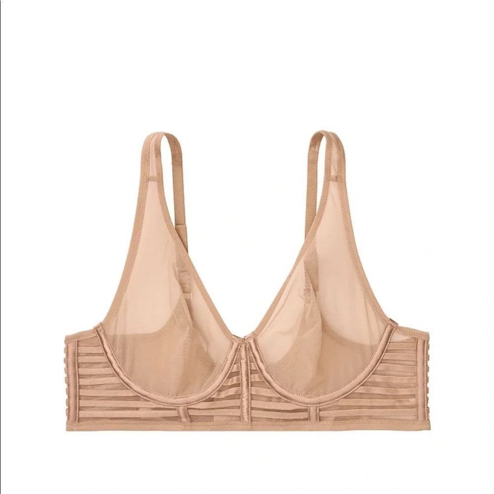 Victoria Secret Unlined Mesh Plunge Bra Sz 32B